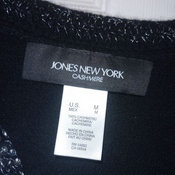 Jones New York 100% Cashmere Women Cardigan Sweater M Black Preppy Sequins - Picture 3 of 4